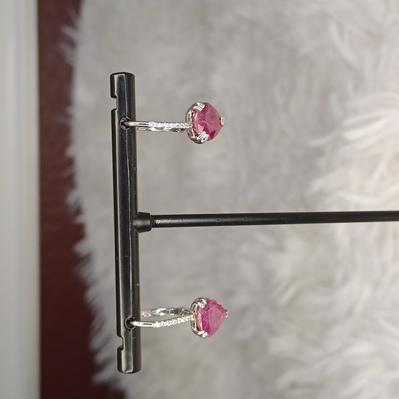 Colleen Lopez Sterling Silver Ruby & White Zircon Heart Drop Earrings NEW - Picture 2 of 9